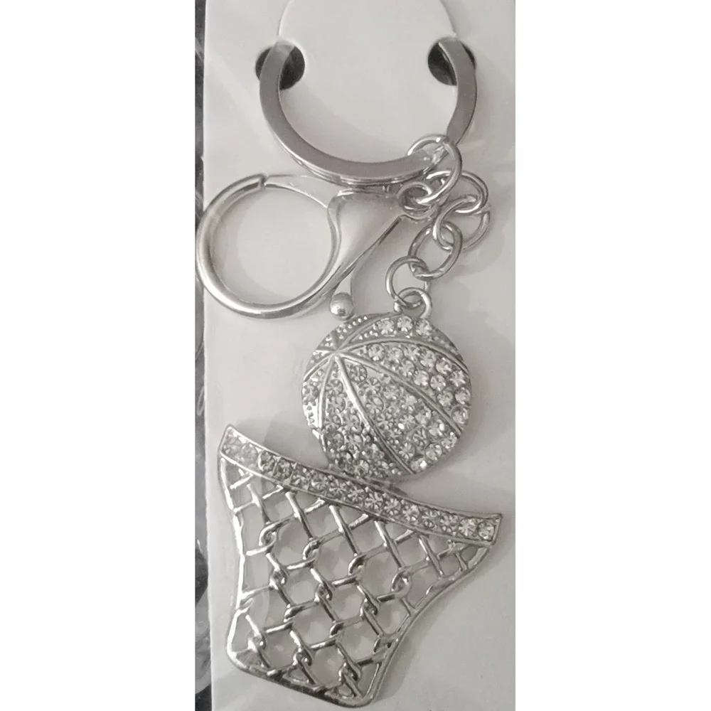Mint Silver Rhinestone Basketball and Hoop Keychain Bag‎ Charm Sports Accessory